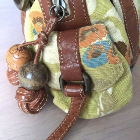 Fossil Vintage Floral Print Canvas Leather Trim Handbag Shoulder Bag - Picture 4 of 6